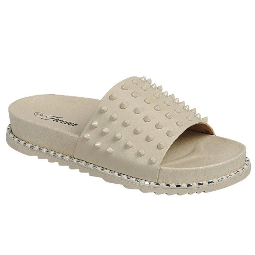 New Beige Studded Comfy Sole Slide Slipper Sandals